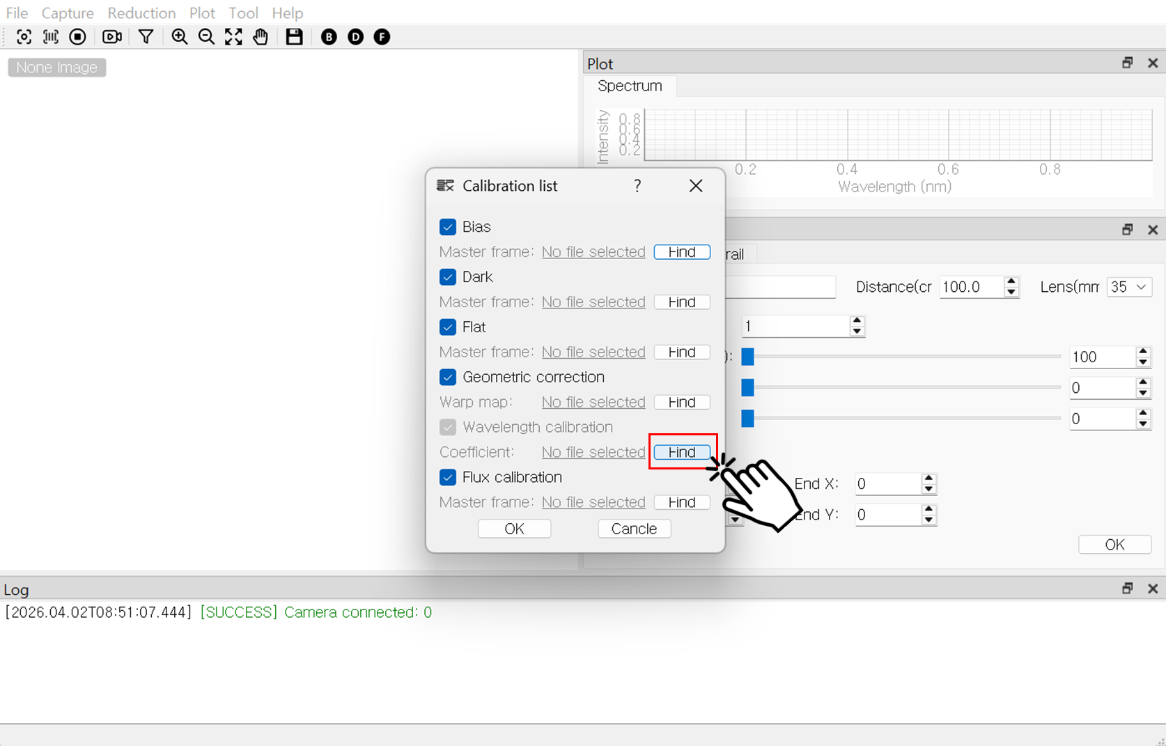 Calibration list — Wavelength calibration Find